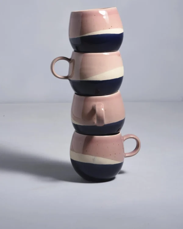 Motel a Miio Bica - Set Of 4 Mugs Big pink navy cream Shop