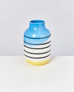Outlet Motel a Miio Nuno Vase L - Black & White Striped With Blue black and white striped with blue