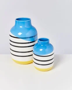 Outlet Motel a Miio Nuno Vase L - Black & White Striped With Blue black and white striped with blue